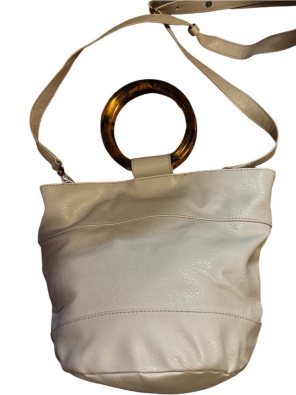 Abercrombie and Fitch Beige Leather Bucket Bag with Tortoiseshell Handle